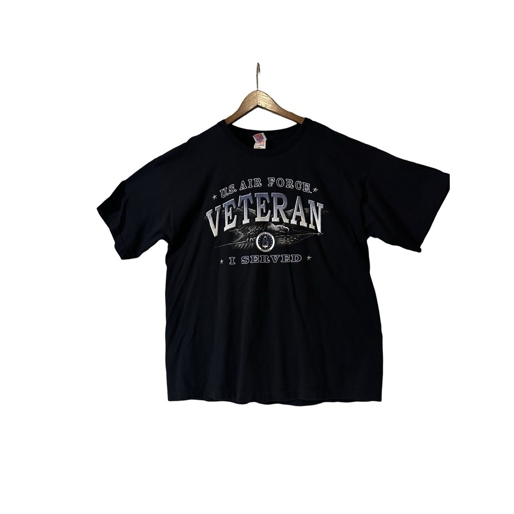 Air Force Veteran I Served Eagle T-Shirt Black Blue Size 2X Flag All Made In USA